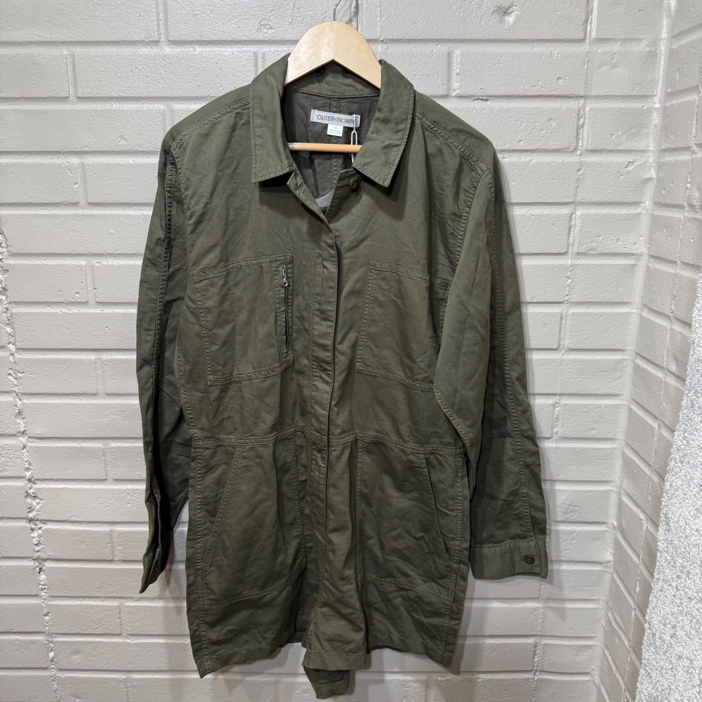 Outerknown Station Suit Shortall Linen Cotton Olive Night Utility Romper NWT L - Picture 6 of 16